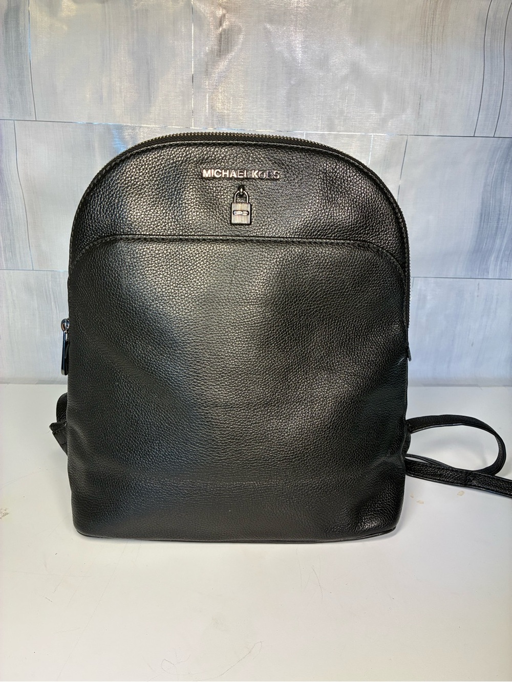 Michael Kors Black Pebbled Leather Backpack with Silver Hardware
